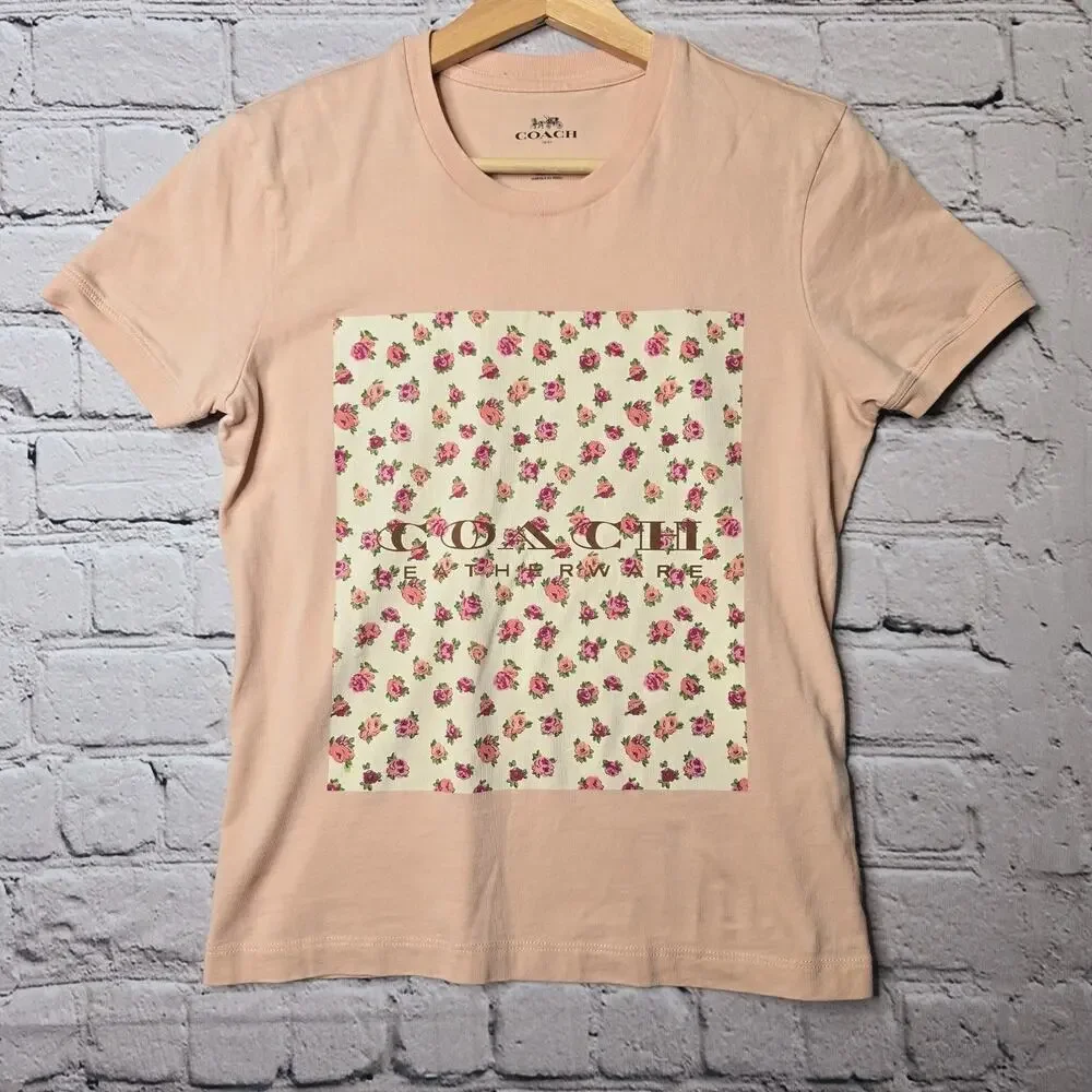 Coach Spring Blossom Signature‎ Square Classic 100% Cotton Short Sleev Tshirt Sm